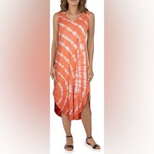 Natural Reflections Cotton Peach Tie-Dye Maxi Dress Large
